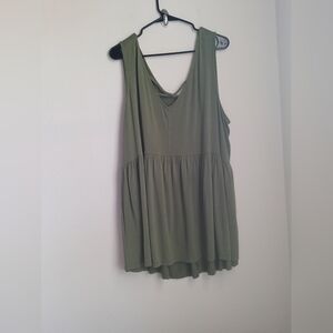 Terra & Sky Blouse Women 1X Olive Green Top Sleeveless Casual Resort Beach Vacat